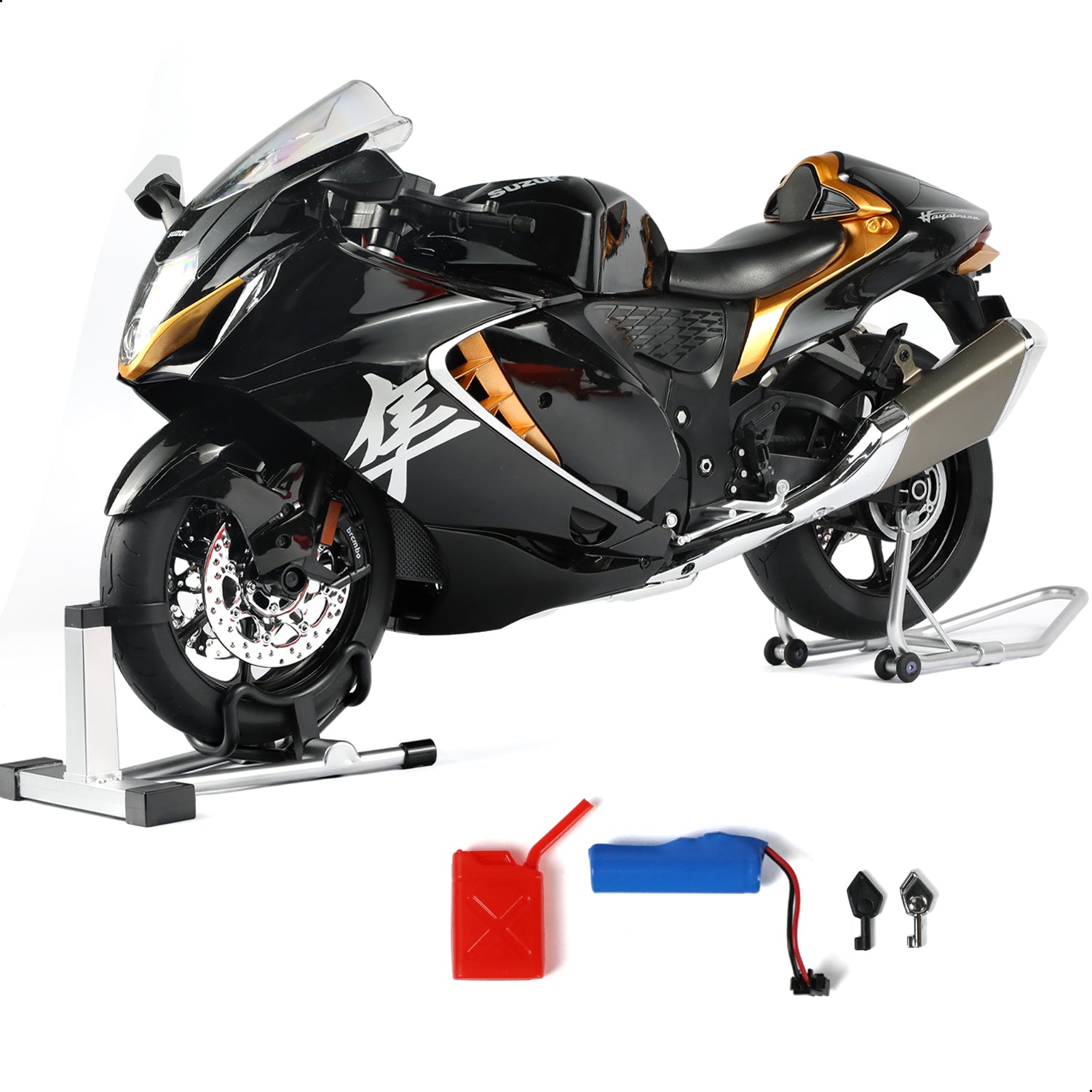 RISOPEN 1:6 Suzuki Hayabusa motorcycle model toy in black with silver details, side view