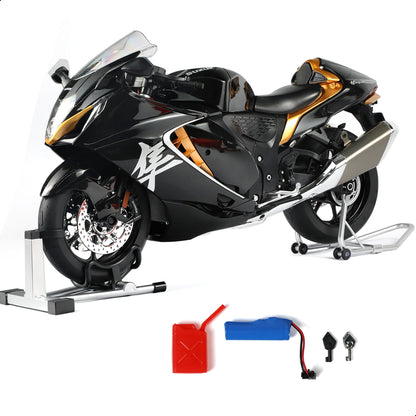 RISOPEN 1:6 Suzuki Hayabusa motorcycle model toy in black with silver details, side view