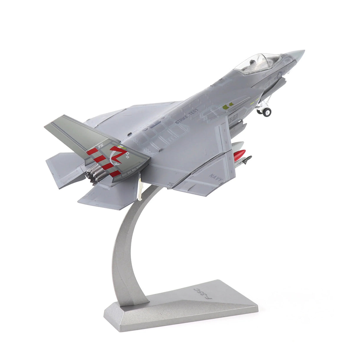 NUOTIE F-35C Lightning II diecast model in navy with stand, side profile view