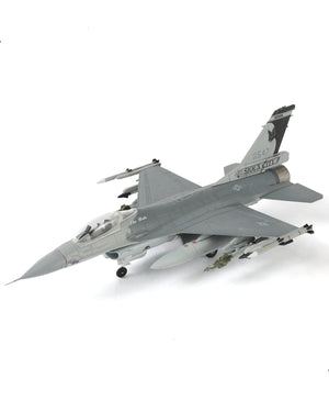 NUOTIE F-16 Fighting Falcon diecast model in black and gray, top view with weapons attached