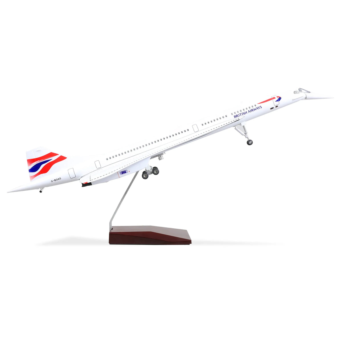 QIYUMOKE Concorde airplane model in British Airways livery, displayed at an angle.