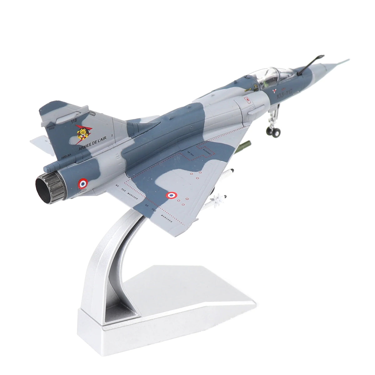 NUOTIE model Dassault Mirage 2000 diecast aircraft with stand, side profile view