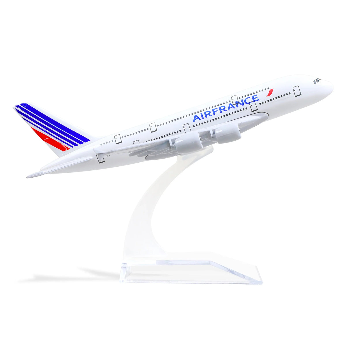 QIYUMOKE Airbus A380 Air France model in flight position on clear stand