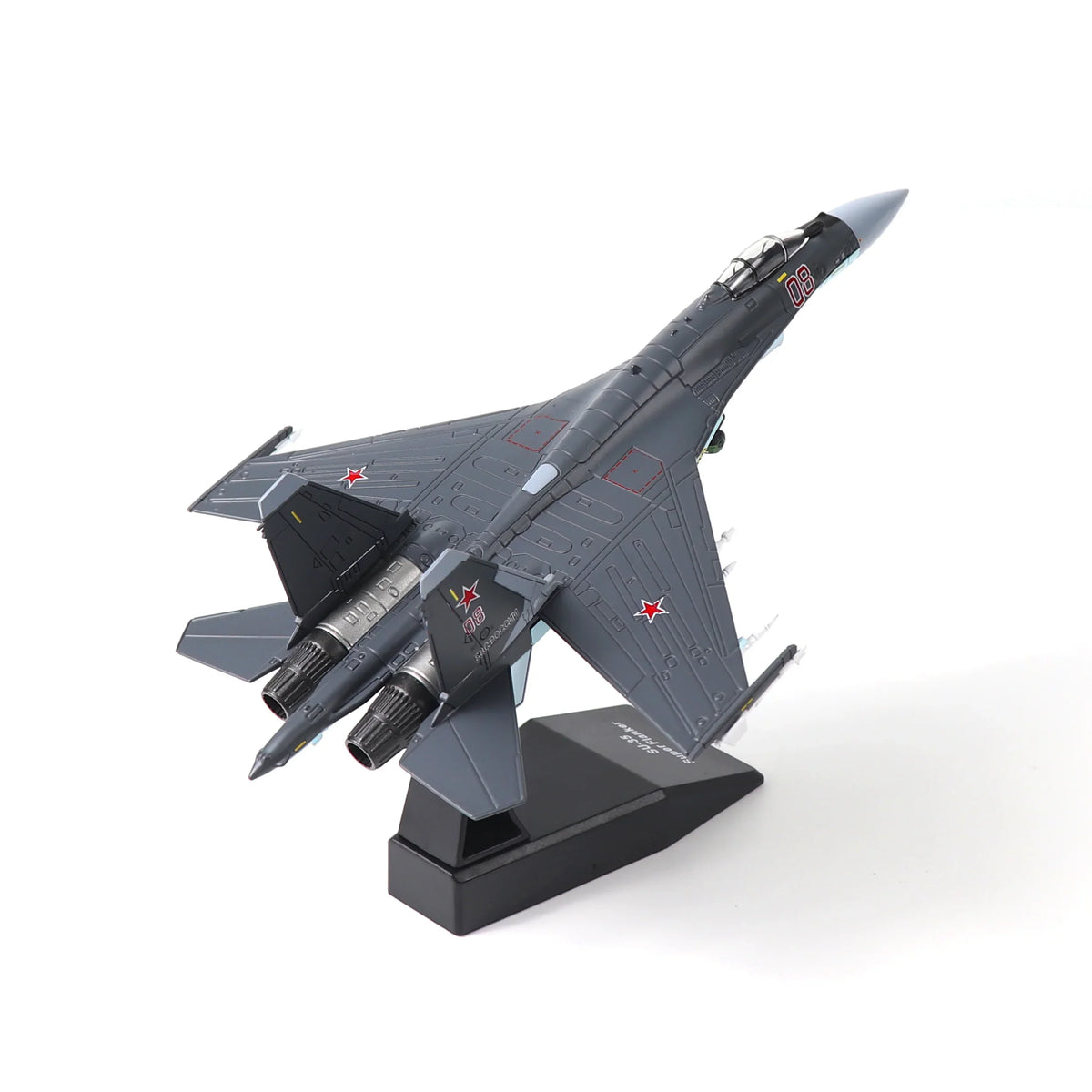 NUOTIE Model Sukhoi SU-35 diecast metal model in gray and blue, angled view