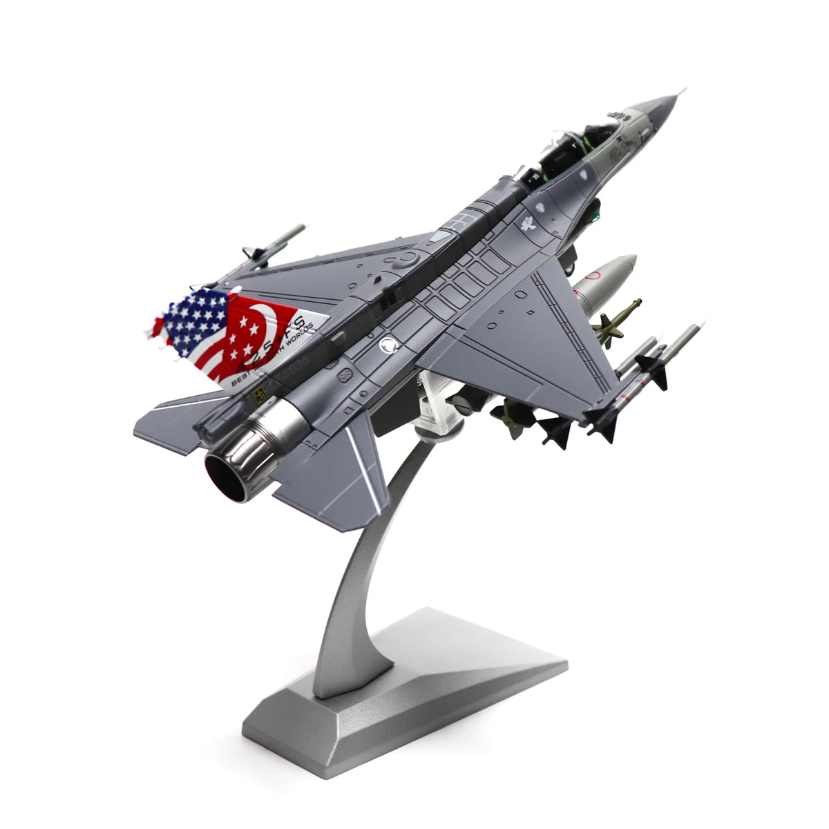 NUOTIE F-16D Fighting Falcon diecast model with stand, Singapore Air Force, side view