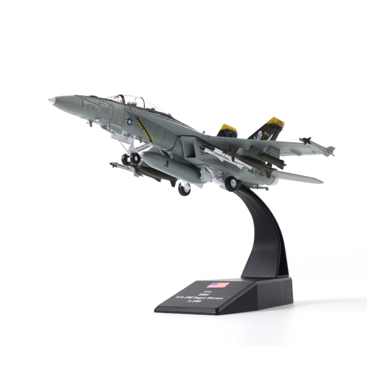 NUOTIE 1/100 F/A-18 Super Hornet model in grey with missiles, angled view