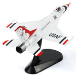 NUOTIE Model F-16C Thunderbird fighter model aircraft in white with red accents, rear view on display stand