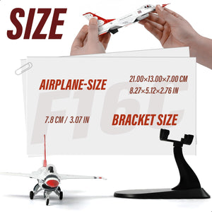 NUOTIE Model F-16C Thunderbird fighter model aircraft size comparison with display stand and dimensions