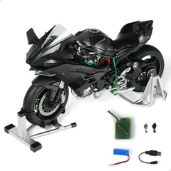 1/9 Kawasaki Ninja H2R Die-cast Motorcycle Model - Sound, Light & Spray Function - Black Metal Collectible