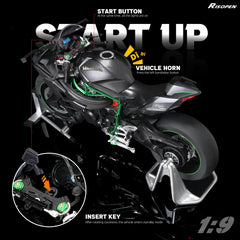 1/9 Kawasaki Ninja H2R Die-cast Motorcycle Model - Sound, Light & Spray Function - Black Metal Collectible