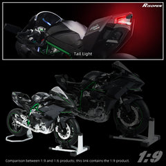 1/9 Kawasaki Ninja H2R Die-cast Motorcycle Model - Sound, Light & Spray Function - Black Metal Collectible