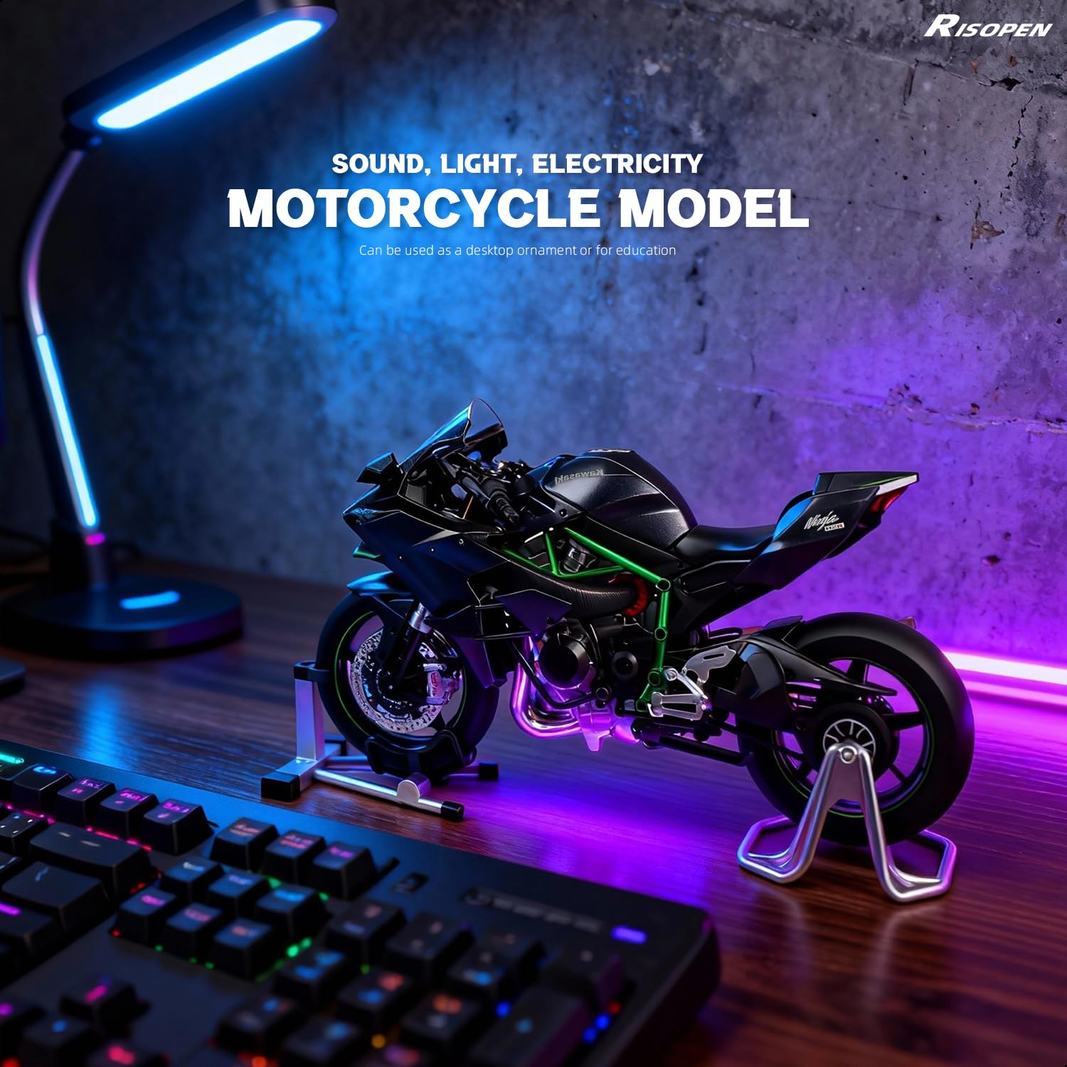 1/9 Kawasaki Ninja H2R Die-cast Motorcycle Model - Sound, Light & Spray Function - Black Metal Collectible