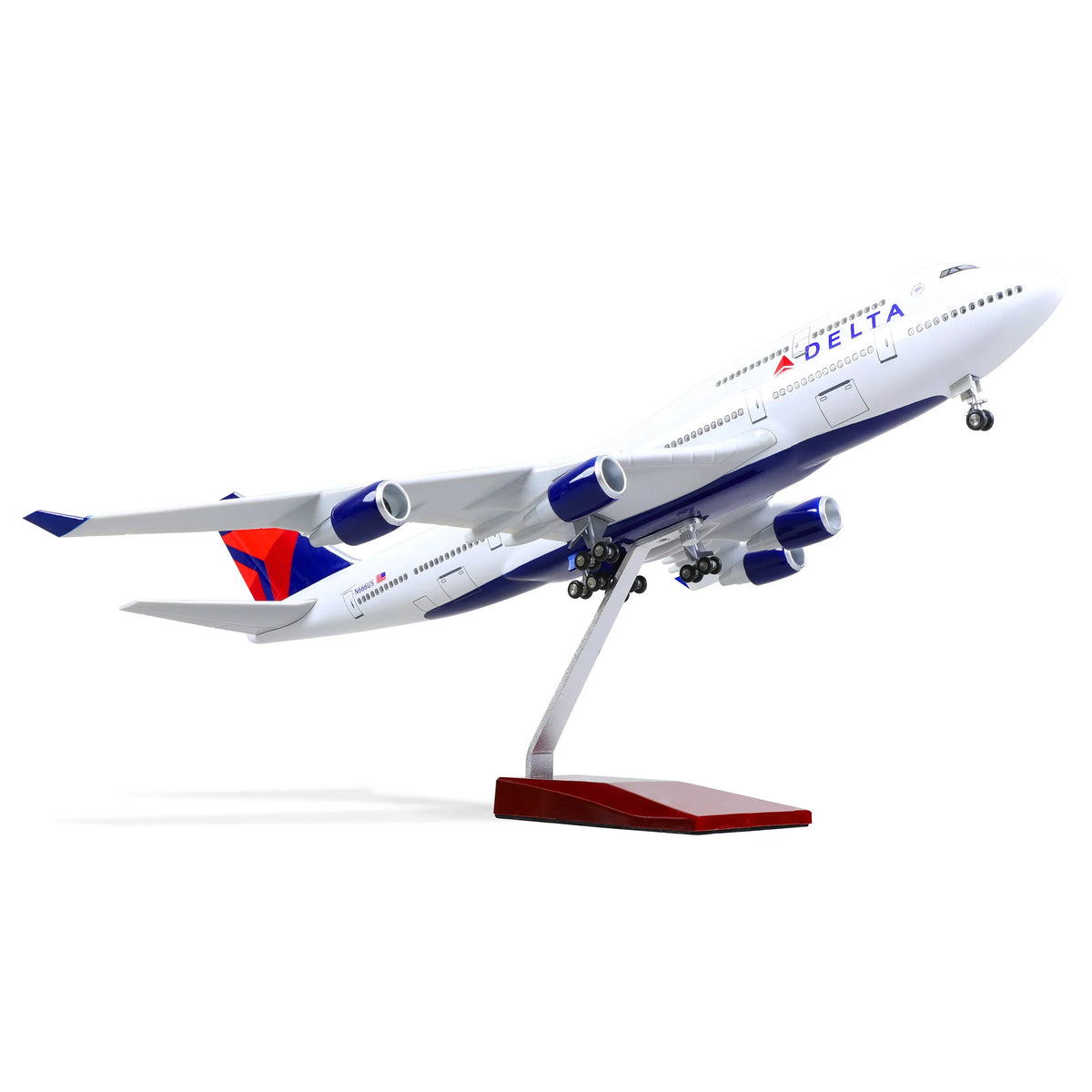 QIYUMOKE Boeing 747 Delta Airlines diecast airplane model in flight position with stand