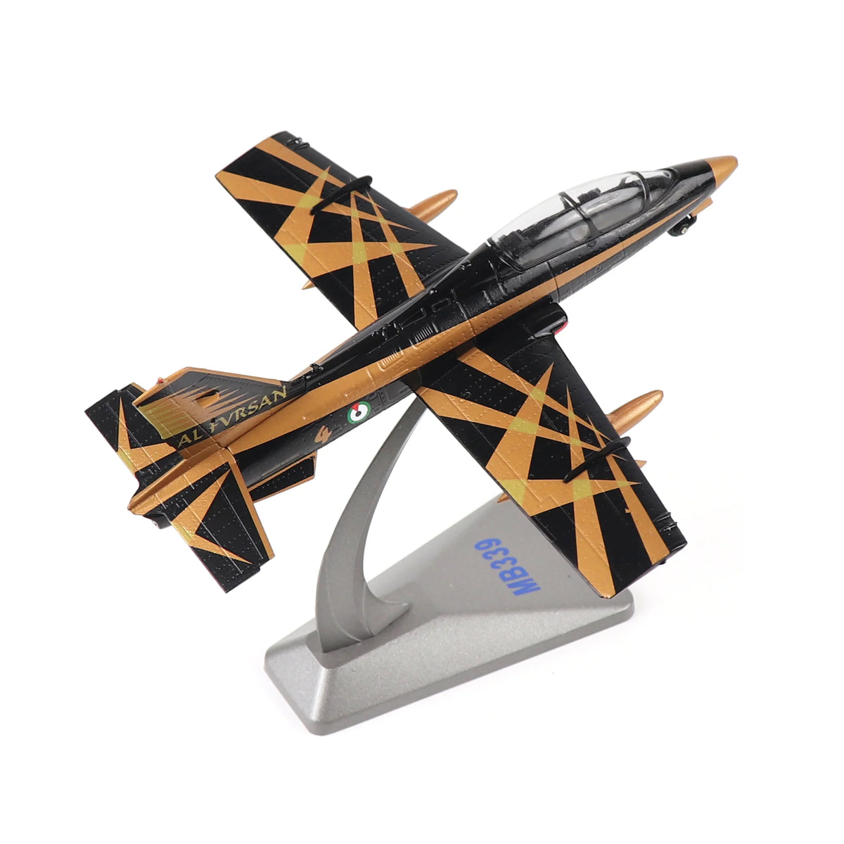 1/72 scale MB-339 diecast metal model Italian Air Force trainer jet on a display stand