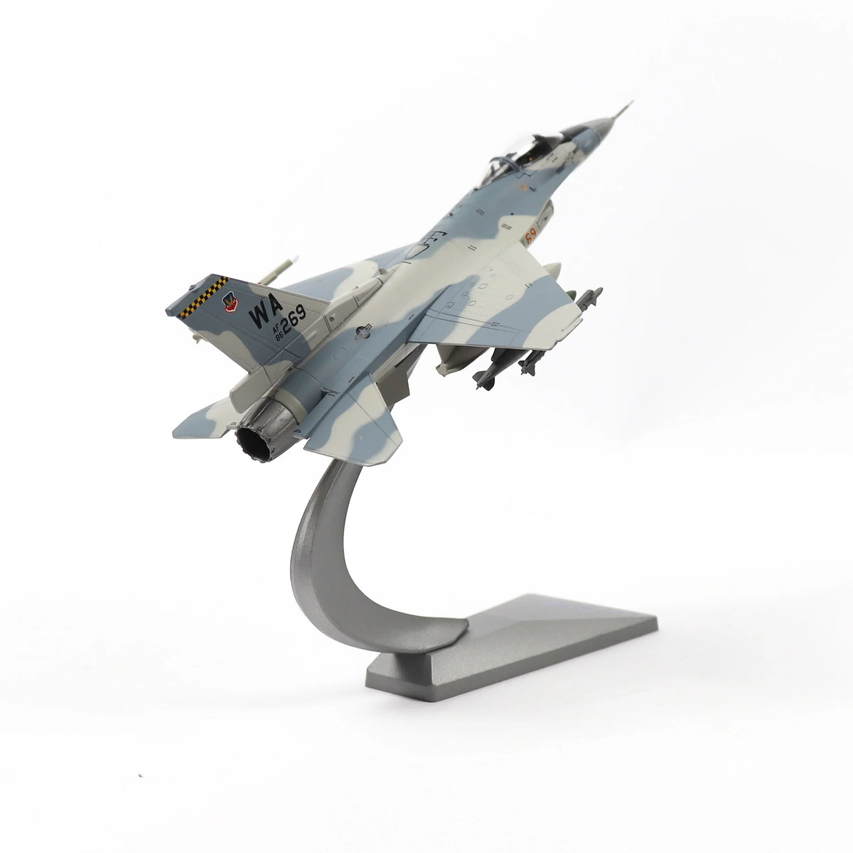 NUOTIE F-16C Fighting Falcon model in navy with stand, rear view