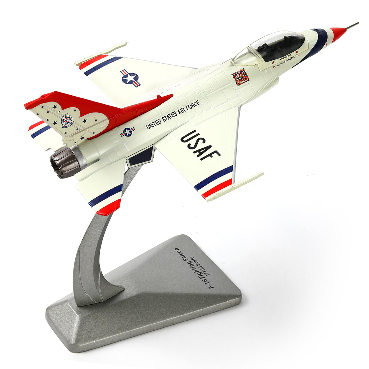 1/100 Scale F-16C Thunderbird Diecast Metal Model - USAF Air Demonstration Jet with Stand