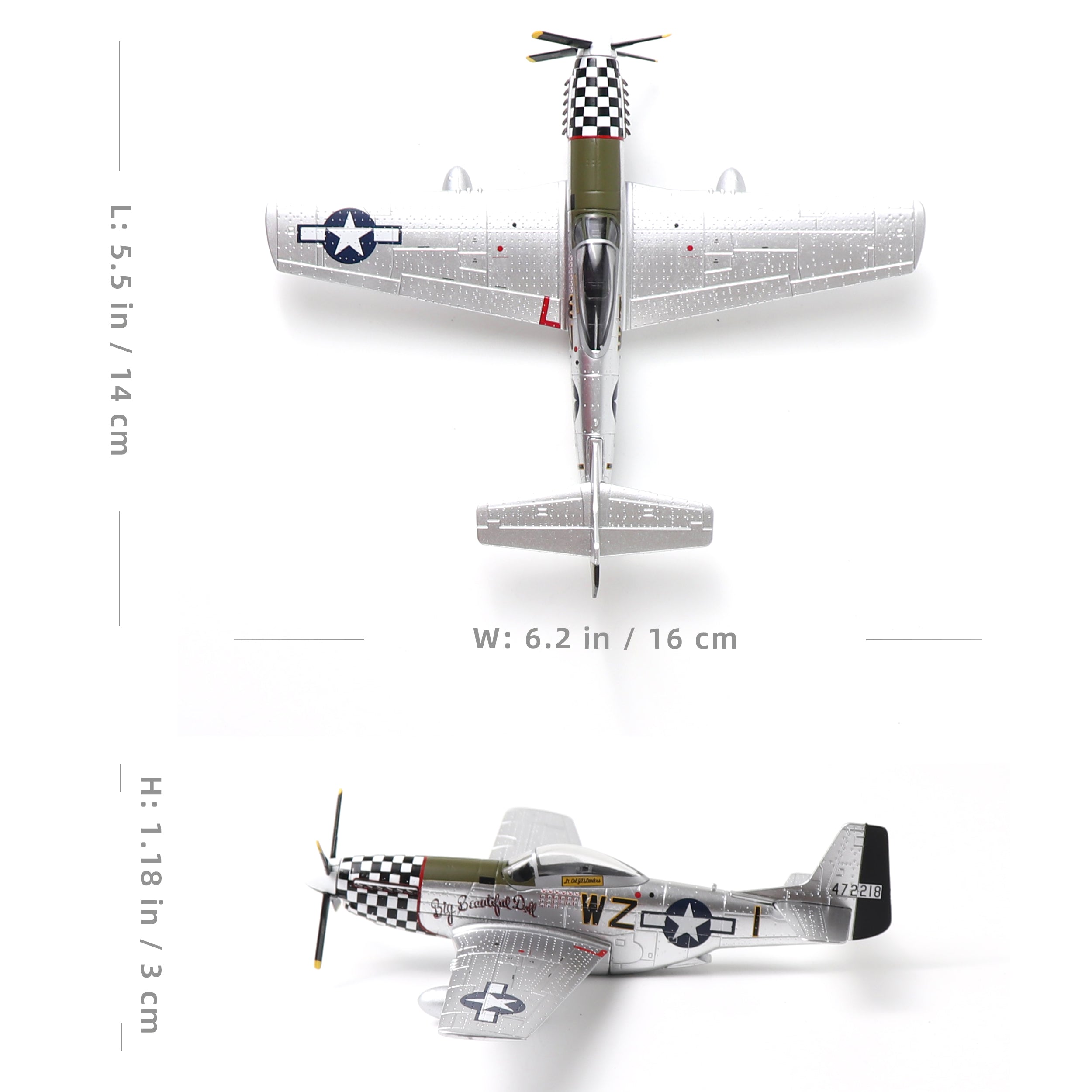 1/72 Scale P-51D Mustang Diecast Metal Model - WWII US Fighter "Big Beautiful Doll" By AF1