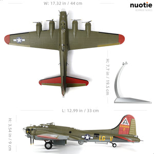 NUOTIE 1/72 Scale B-17 Fortress Bomber (Light Gray Painting) Pre-Build World War II Vintage Warplane Diecast Aircraft Military Display Model Aircraft for Display Collection or Gift