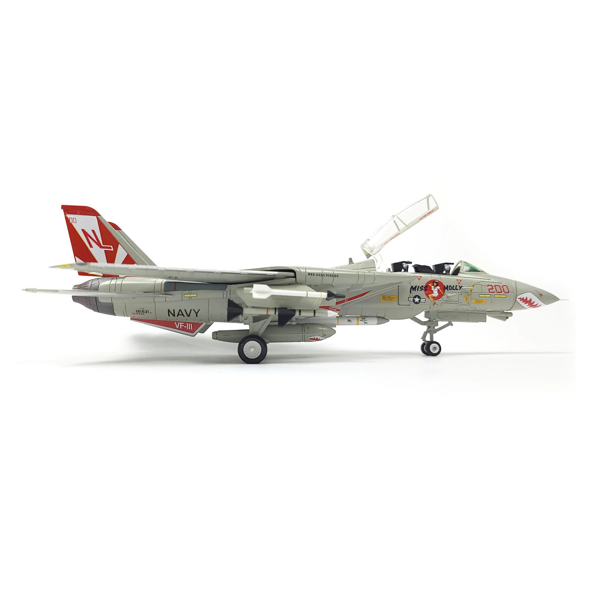 NUOTIE Model F-14 Tomcat diecast metal model in navy with cockpit open, side view