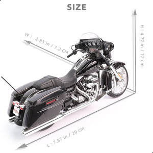 Maisto 2015 Street Glide Special motorcycle toy in black, rear view with size dimensions