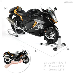 RISOPEN 1:6 Suzuki Hayabusa motorcycle model toy in black with silver details, hand for size reference