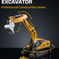 13-Ch RC Excavator with 4 Batteries, Alloy Metal Construction Toy for Boys, Remote Control Vehicle with Water Spray & Sound