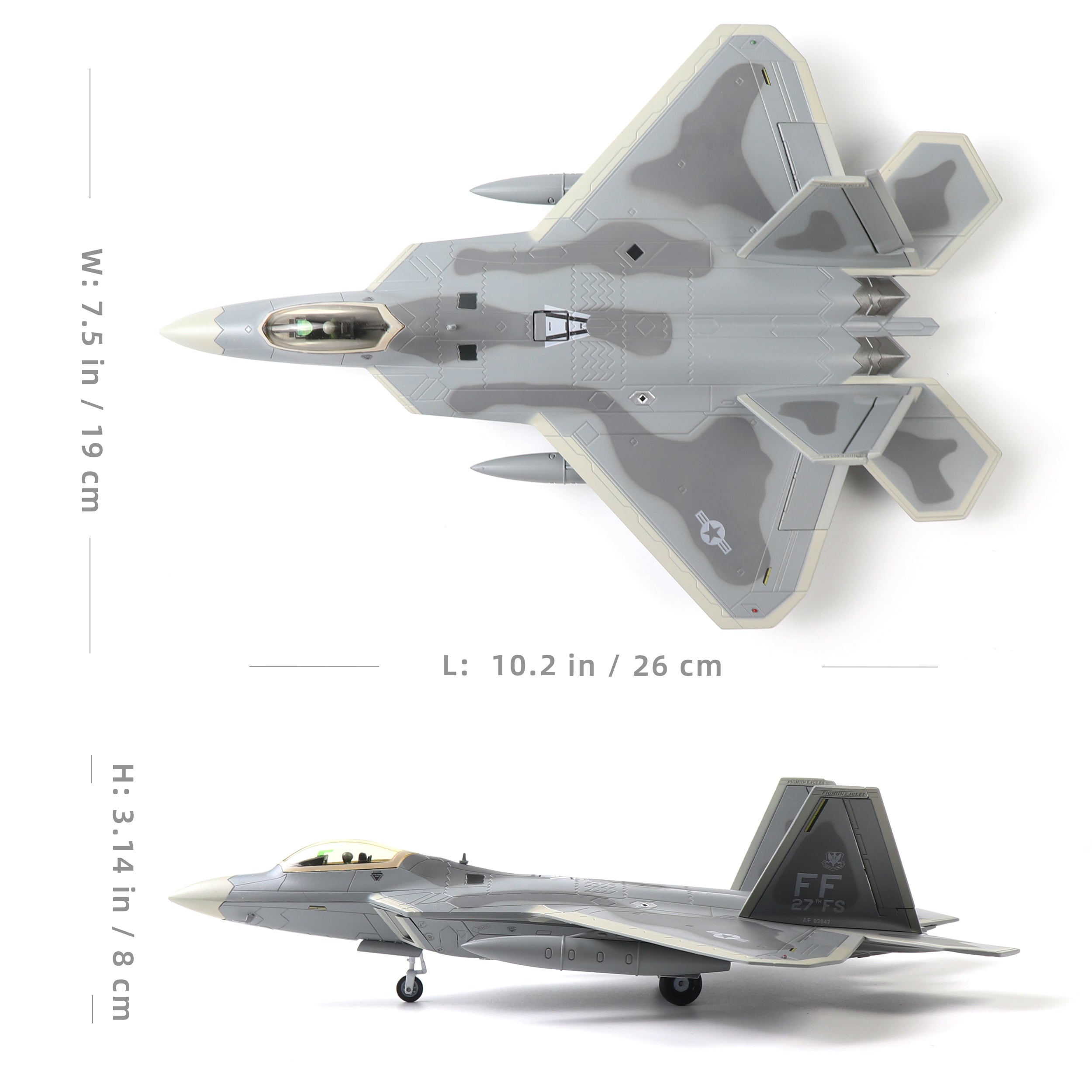 1/72 F-22 Raptor Diecast Metal Model - USAF FF 27th FS Stealth Fighter Jet with Stand by NUOTIE