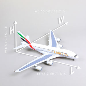 1/160 Airbus A380 Emirates 18 inchs Large Model Diecast Airplane Model Kits with Stand Sky Jumbo Airliner Model Plane Display Collectible Model Kit for Aviation Enthusiast Gift