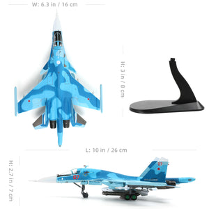 Sukhoi SU-34 Flanker 1/100 Diecast Metal Aircraft Model Kit Military Fighter Alloy Pre-Build Replica Airplane Model with Display Stand for Enthusiasts Collections or Gift