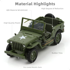 1/43 Die-cast Military Willys MB Jeep Off-Road Vehicle Scale Model