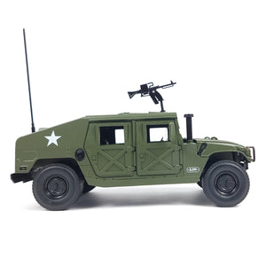 Side view of the military Hummer H1 model with a mounted gun and antenna.