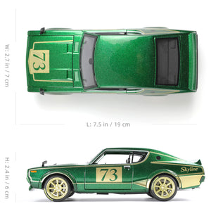 Maisto 1:24 die-cast 1973 Nissan Skyline 2000GT-R green vehicle top view