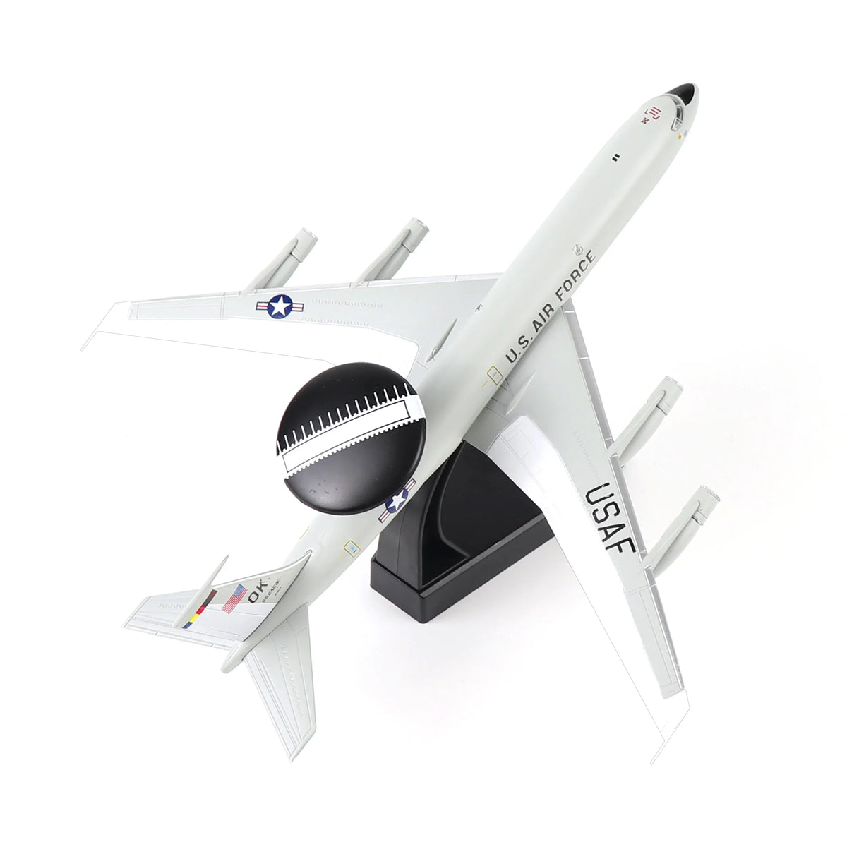 NUOTIE Model E-3 Sentry AWACS aircraft top view with stand
