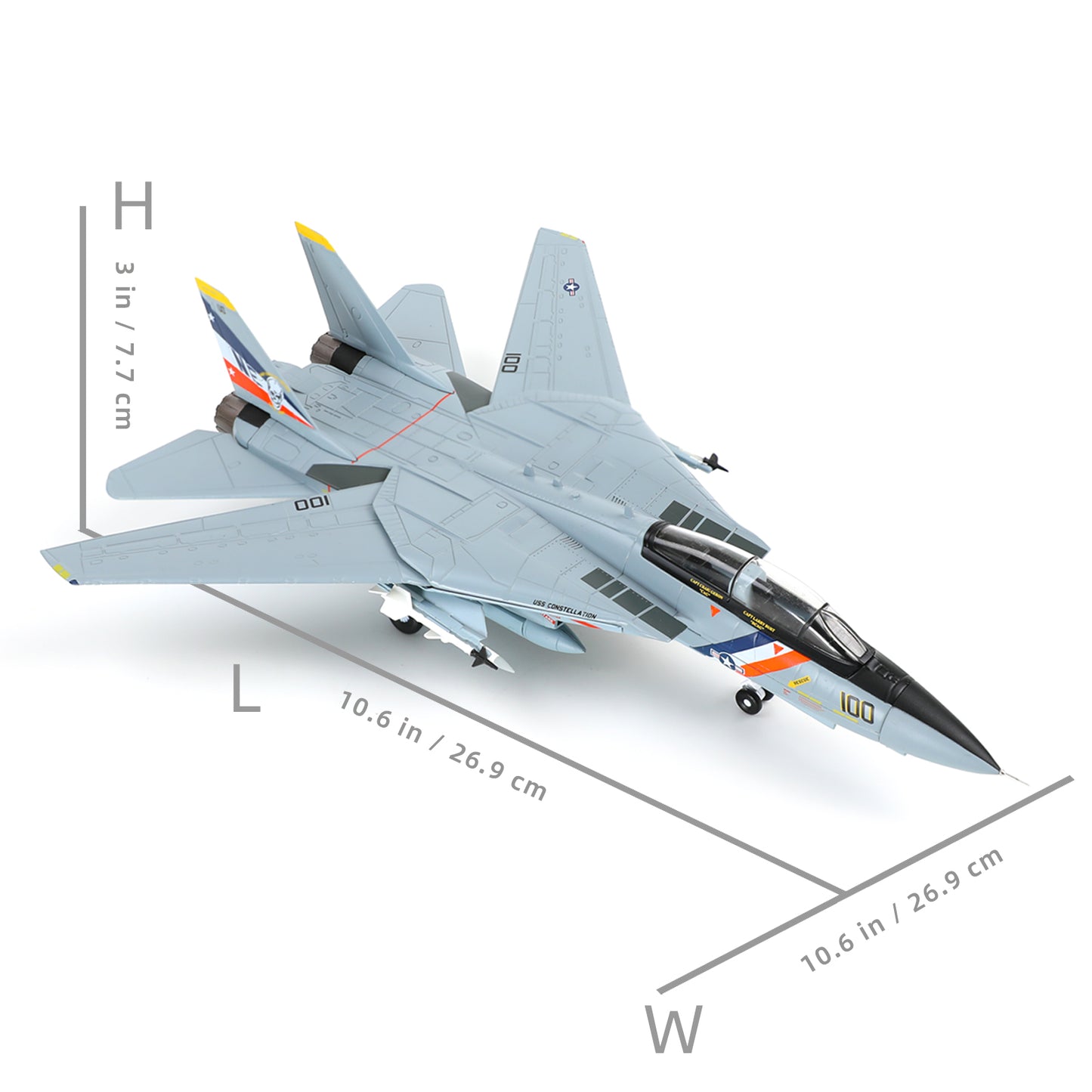 Aereo Modello F-14A Tomcat 1/100 In Metallo – VF-84 Jolly Rogers, Precostruito, Con Supporto, Per Collezione