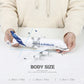 Person holding the QIYUMOKE A330 Beluga model, showing its size with dimensions labeled.