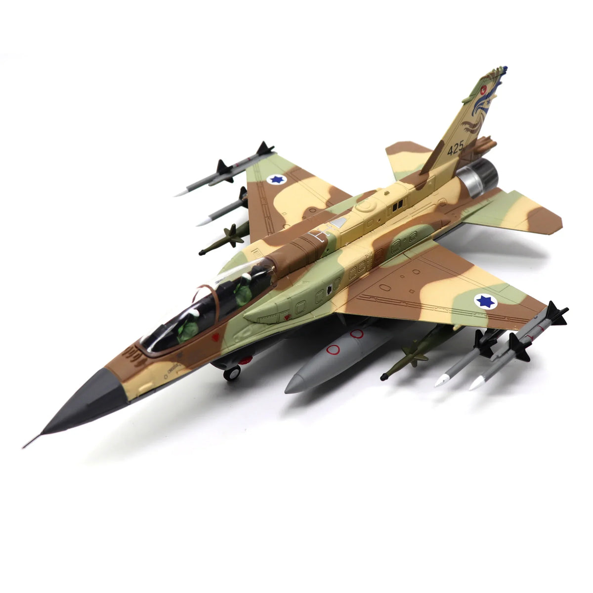 NUOTIE Diecast Metal F-16I Soufa model in camouflage, top view, aircraft