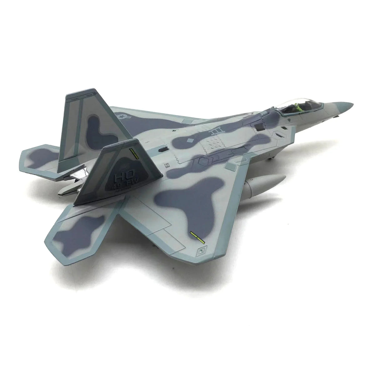 NUOTIE F-22 Raptor diecast metal model with stand, top view