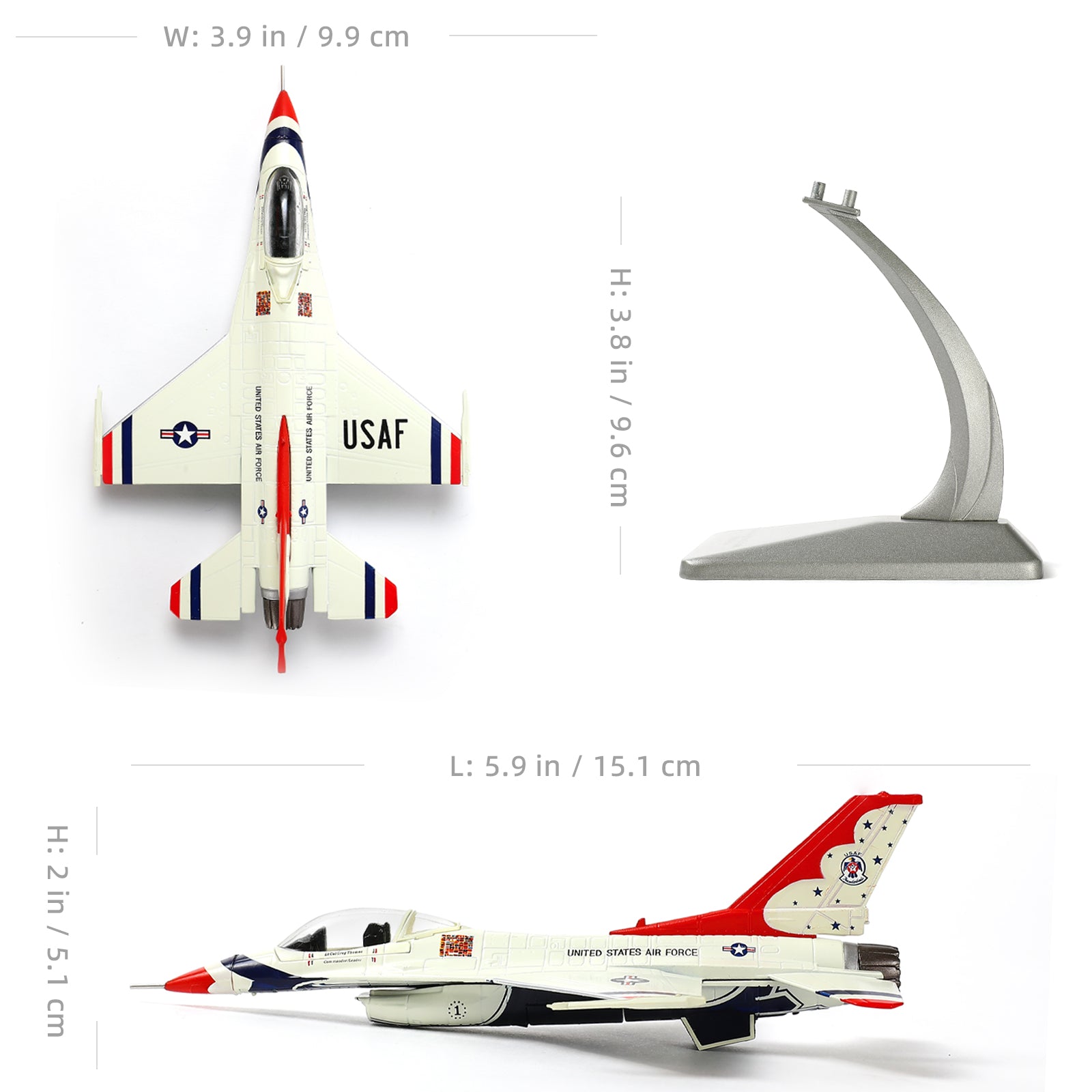 1/100 Scale F-16C Thunderbird Diecast Metal Model - USAF Air Demonstration Jet with Stand