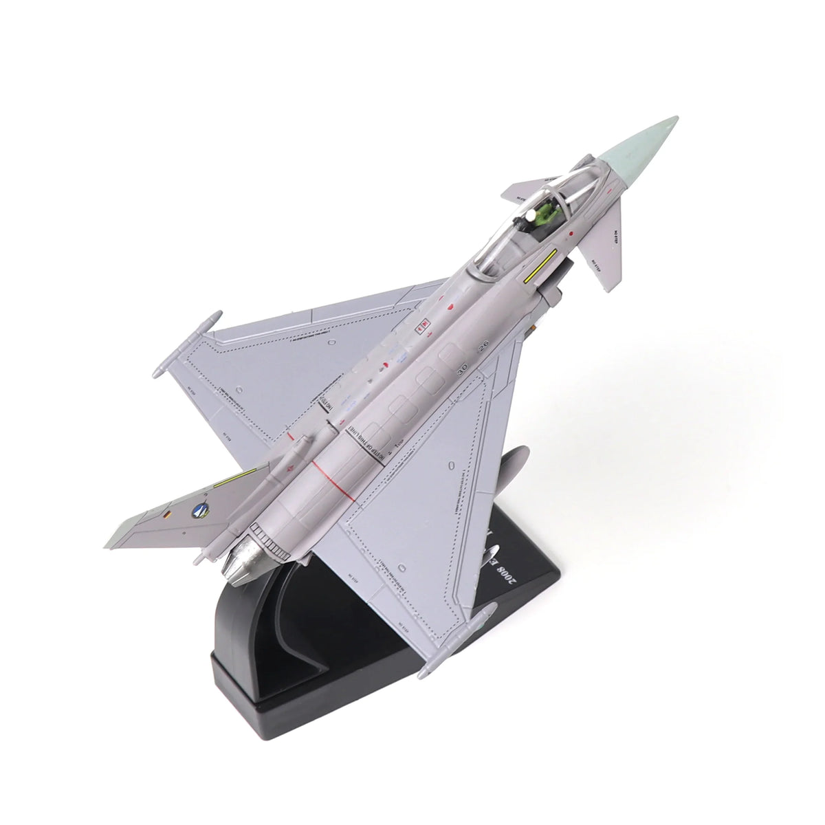 NUOTIE Eurofighter Typhoon EF-2000 diecast model aircraft in gray with stand, top view