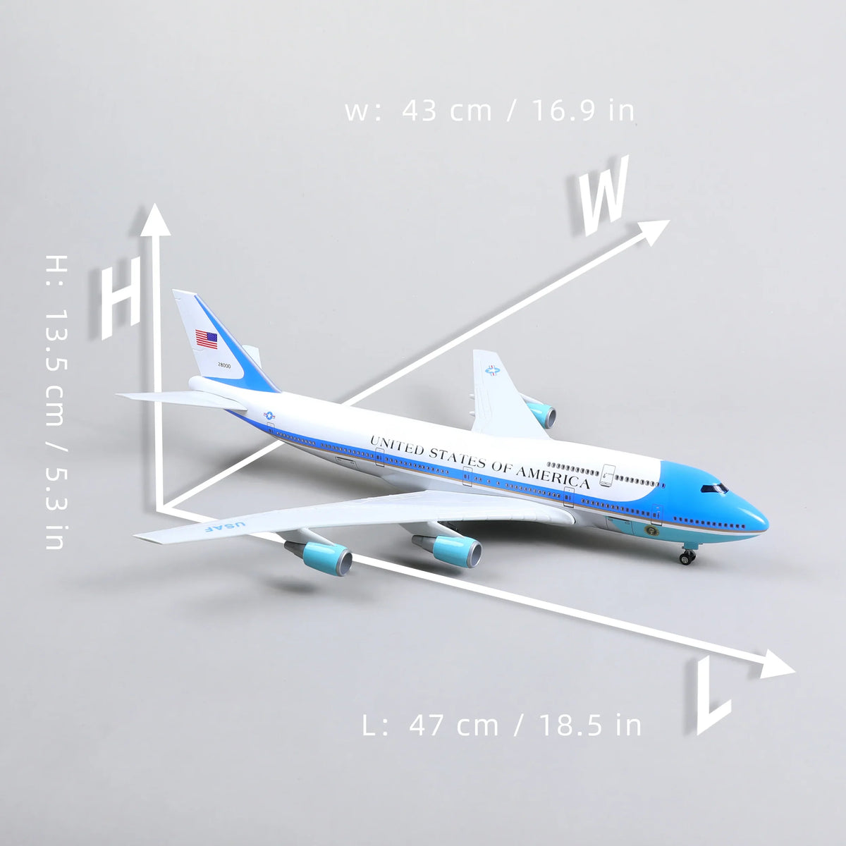 QIYUMOKE 1/160 Boeing 747 VC-25A Air Force One Diecast Model | Finished Presidential Jumbo Jet Display with Stand aircraft - Product Image