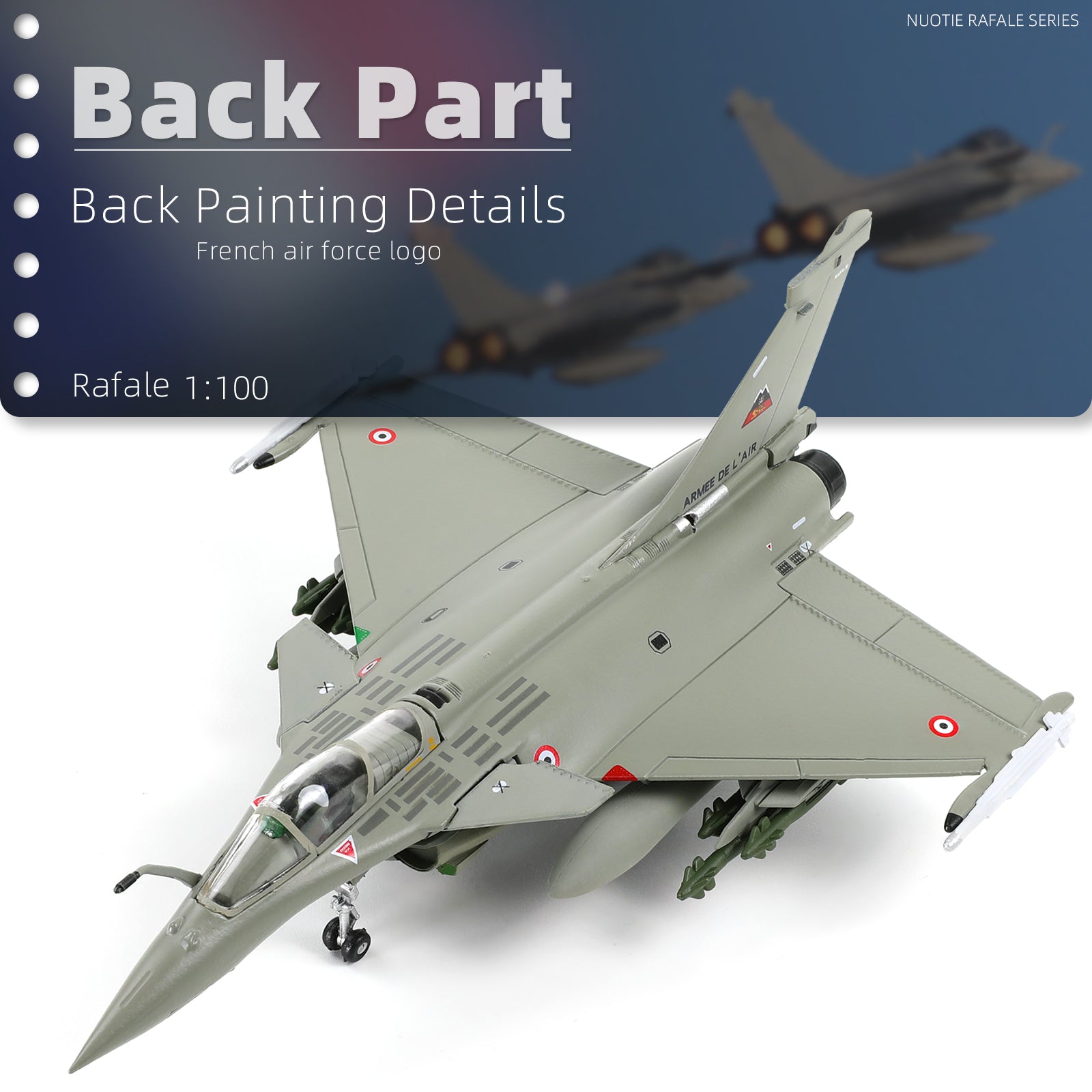 1/100 Scale Dassault Rafale B Diecast Metal Model - French NATO "Tiger Meet" Fighter Jet