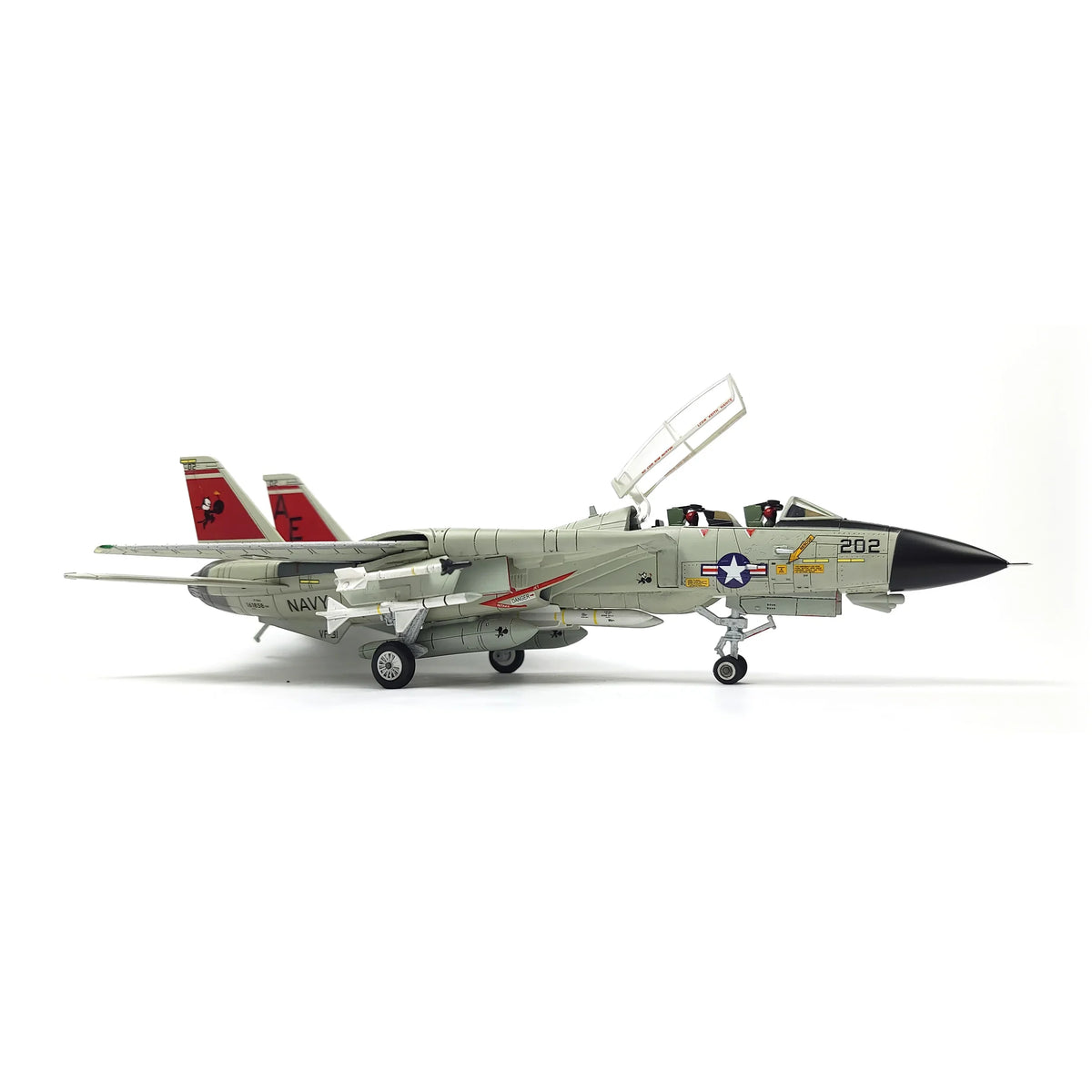 NUOTIE Model F-14A Tomcatters fighter model in navy color, front view with cockpit open