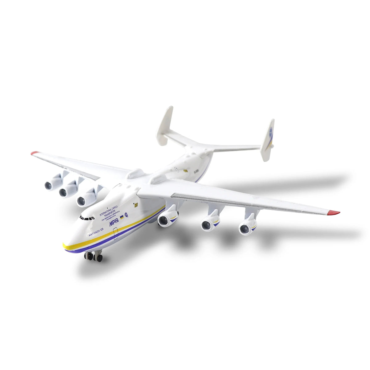 QIYUMOKE Antonov AN-225 Mriya diecast model in Ukrainian livery, top view