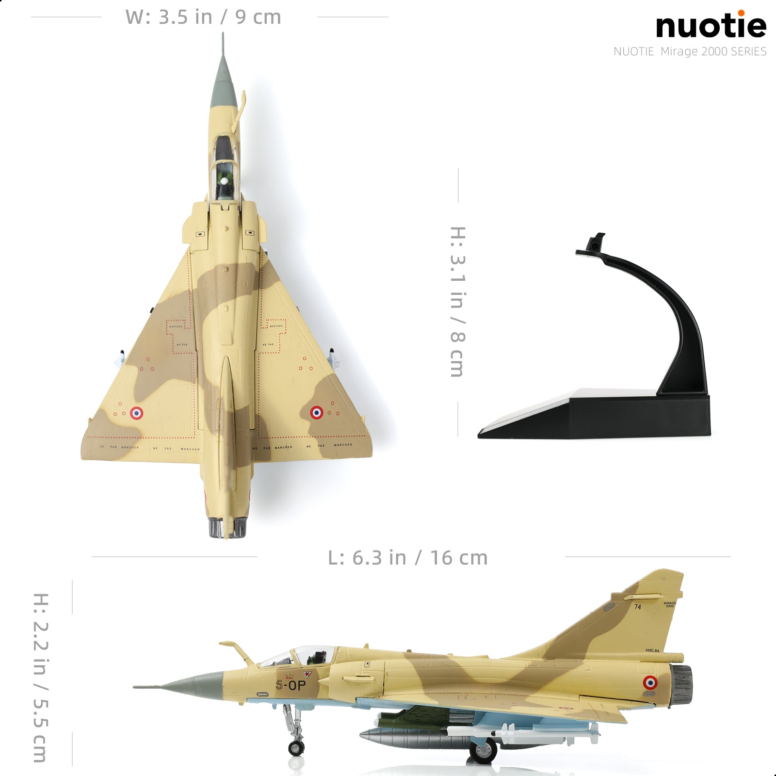 1/100 Mirage 2000 Diecast Metal Model - French Air Force "Desert Storm" Fighter (5-OP) with Stand