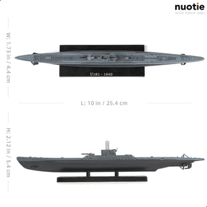 NUOTIE 1/350 U-181-1942 WWII German Kriegsmarine Submarine Battleship Model Type IXD2 U-Boat Model Warld War II Alloy Metal Die-cast Military Model with Display Stand Collection Gift for Adult