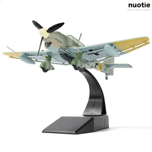 NUOTIE Junkers Ju-87 Stuka Bomber model front view, green and yellow with black details