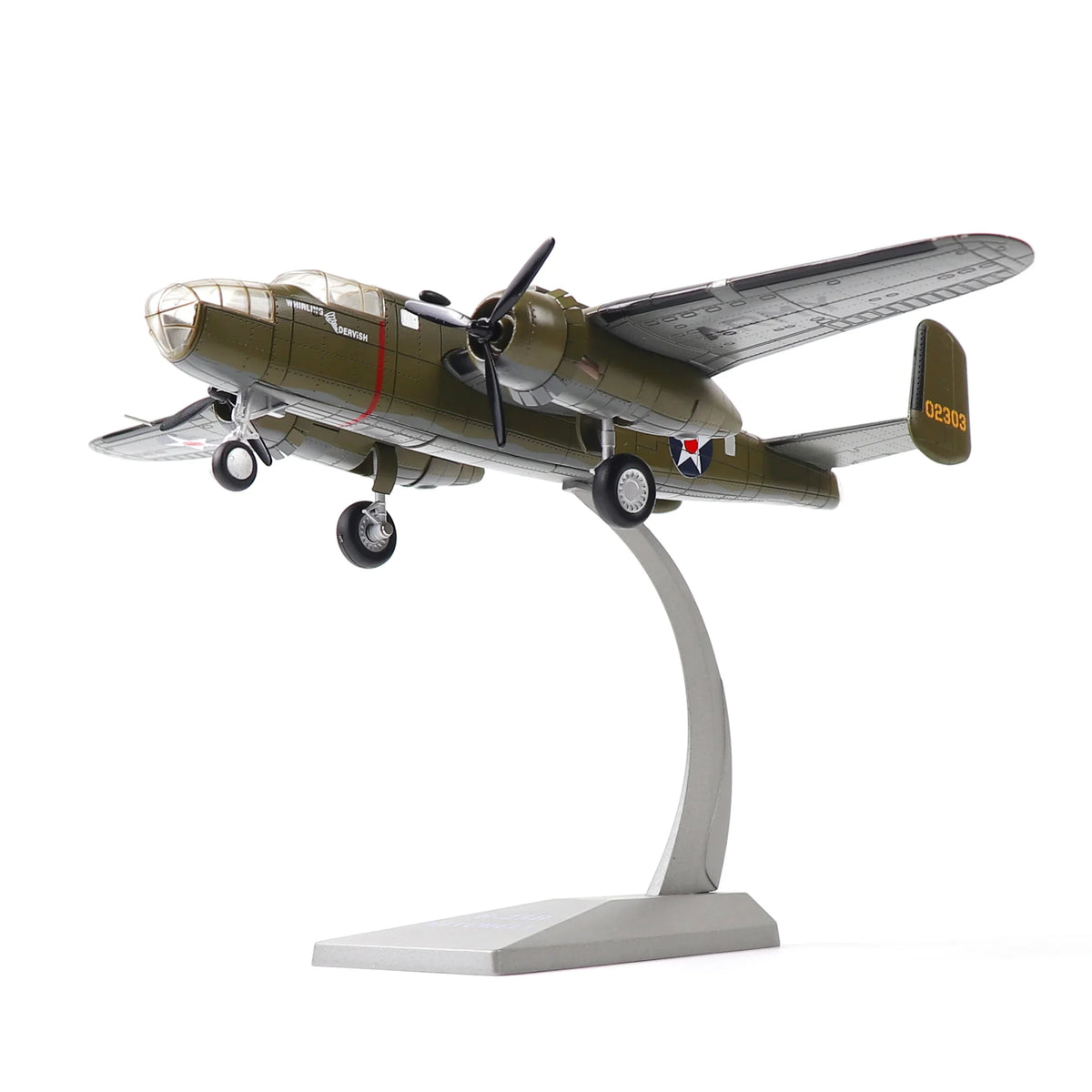 NUOTIE Model B-25B Mitchell diecast model aircraft on stand, front view