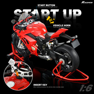 Rear view of Ducati Panigale V4 SP2 model highlighting start button and key insertion area.