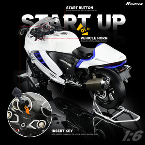 Close-up of Suzuki Hayabusa motorcycle model showing start button and key insert area with detailed features.