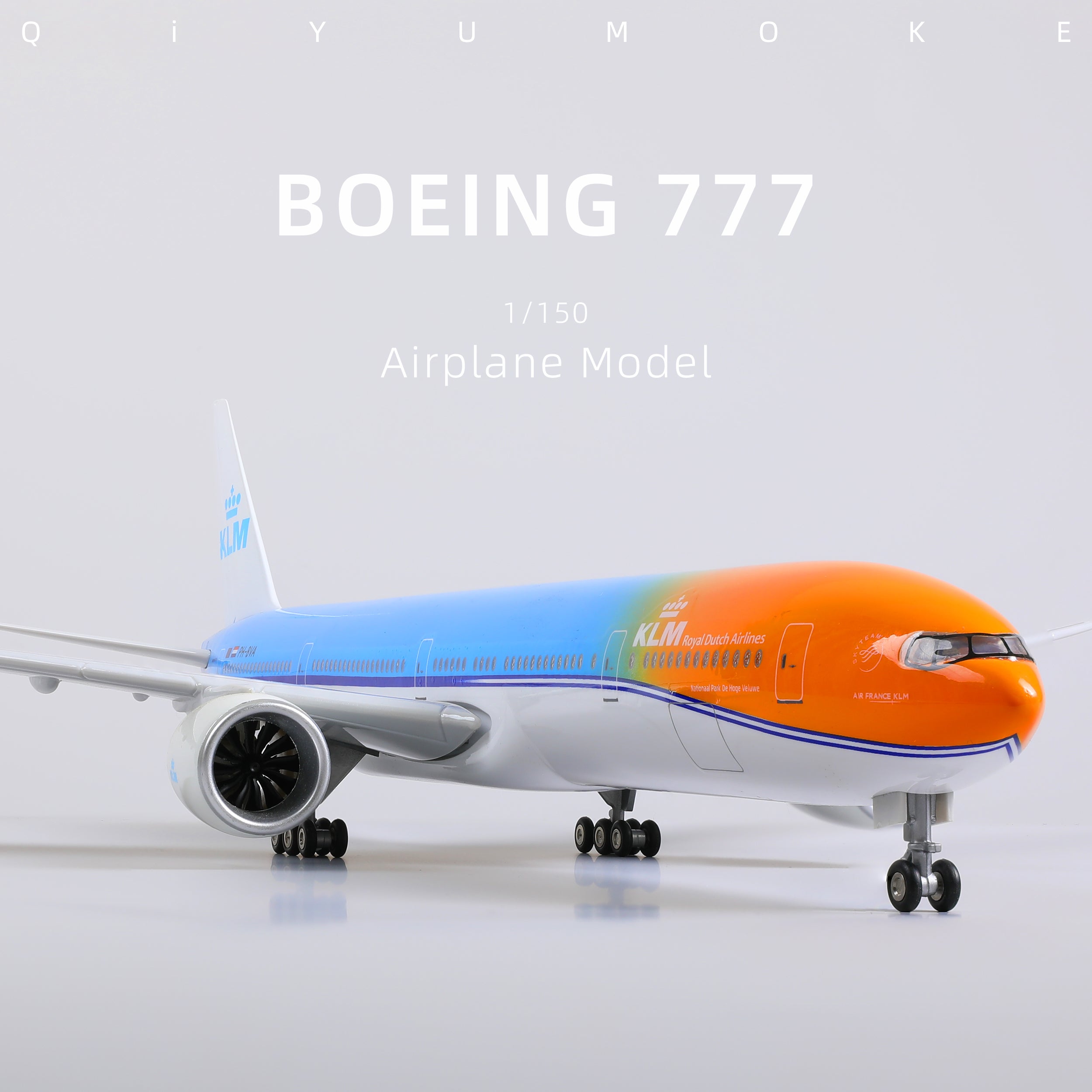 1/150 Boeing 777-300ER KLM "Orange Pride" Diecast Model | Finished Special Livery Desktop Display Plane with Stand